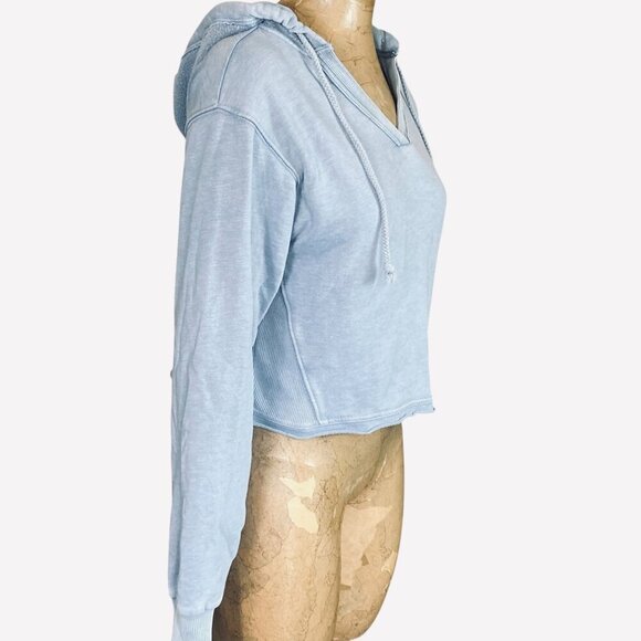 American Eagle Cropped Oversize French Terry V-Neck Hoodie XS Blue #319i - Picture 4 of 16